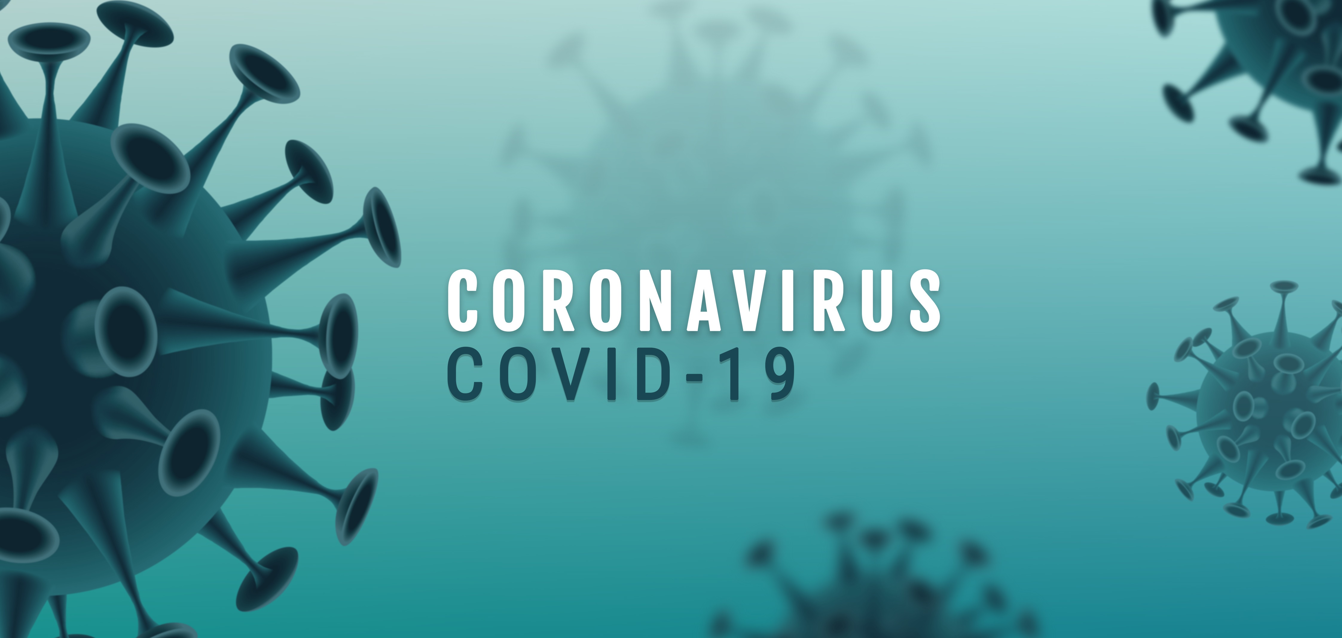 Grafische Darstellung von Coronavirus-Partikeln mit dem Schriftzug „Coronavirus COVID-19“.