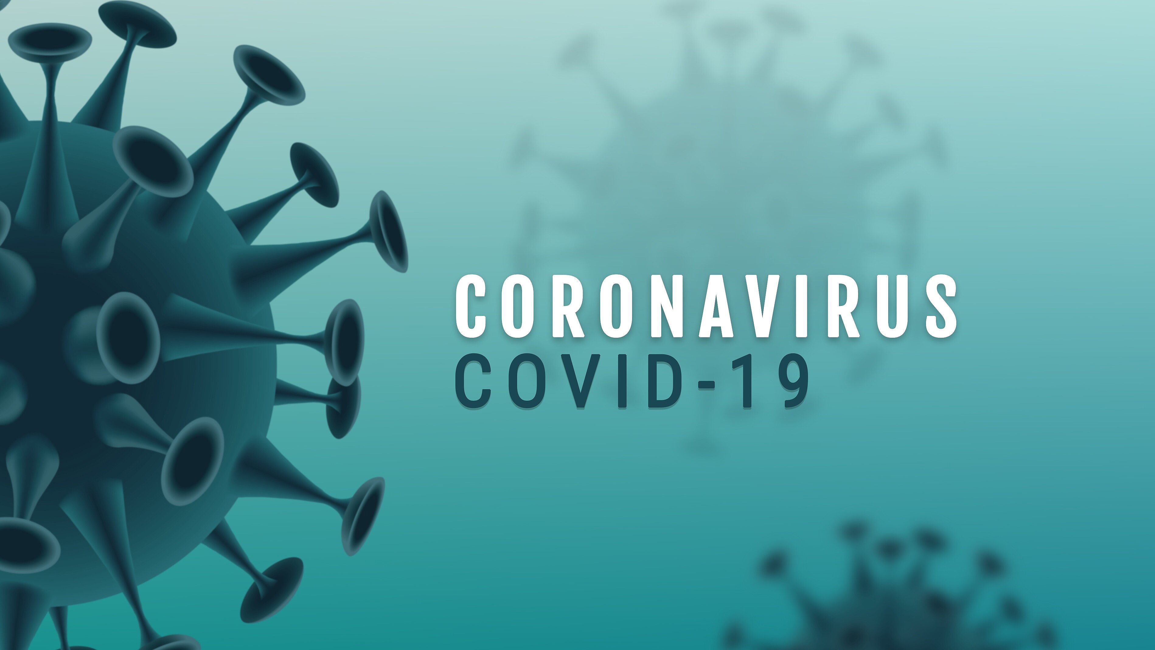 Grafische Darstellung von Coronavirus-Partikeln mit dem Schriftzug „Coronavirus COVID-19“.